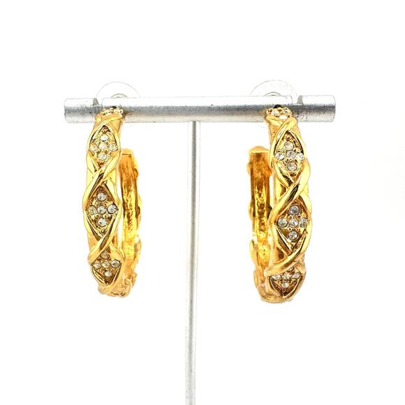 Vintage Elizabeth Taylor for Avon Sparkle Kiss 1990s C-Hoop 1.5" Earrings - Picture 1 of 6
